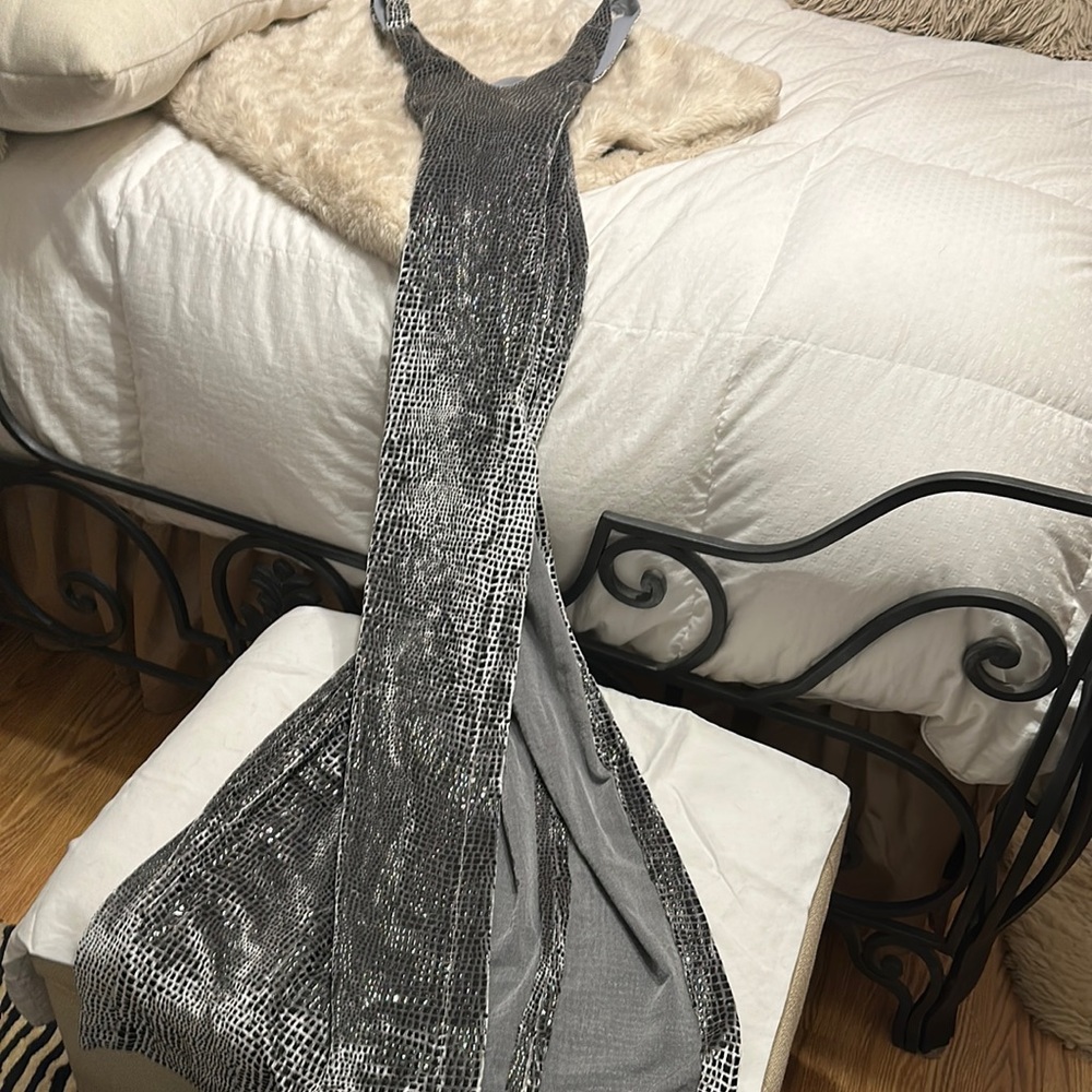 Beautiful Long velvety black and gray gown